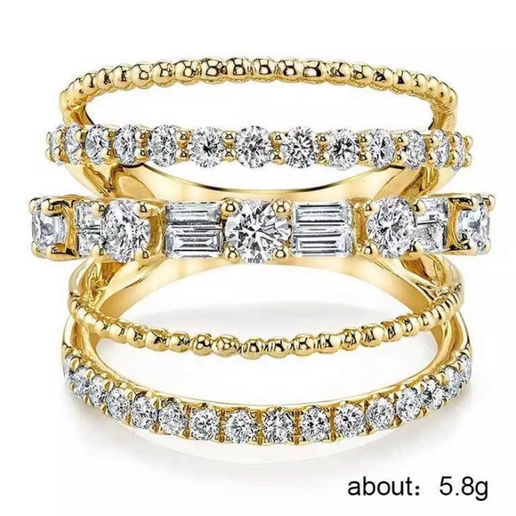 NEW  5 LAYER FULL DIAMOND STERLING SILVER RING - Picture 3 of 4